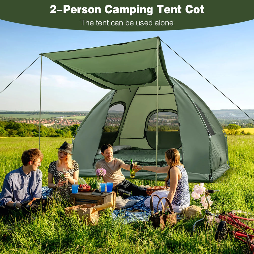 2-Person Pop-Up Tent Camping Cot with Air Mattress and Sleeping Bag H383