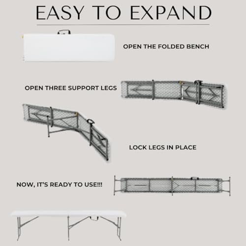 2.75ft White Plastic Folding Bench E5558