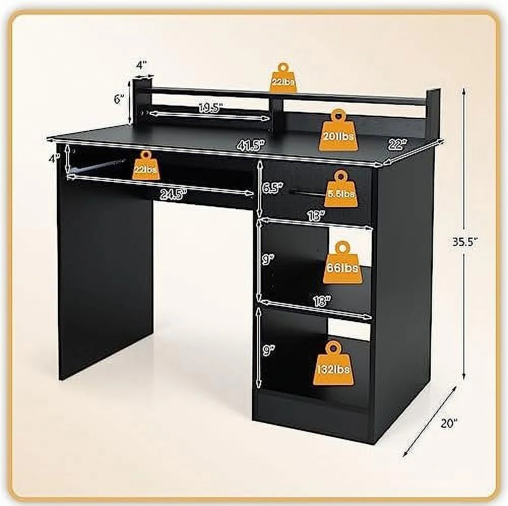 Black Computer Desk with Drawers and Shelves V570600