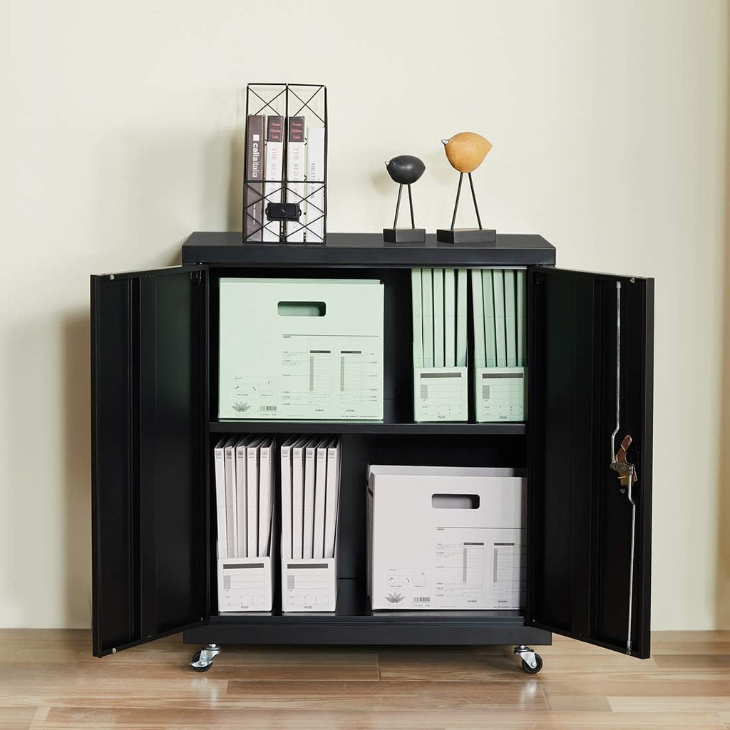 Black Metal Locking Cabinet with Wheels V563857