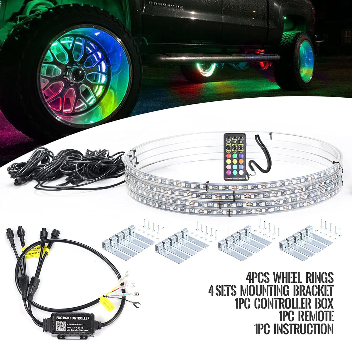 15.5 inch Single Row Wheel Ring Light Kit with Turn Signal and Braking Function 4PCS B74357