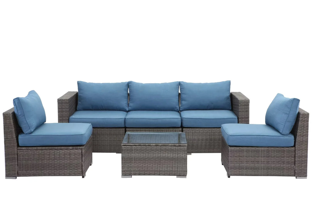 6 Pcs Outdoor Wicker Rattan Furniture Set with Cushions Z735885