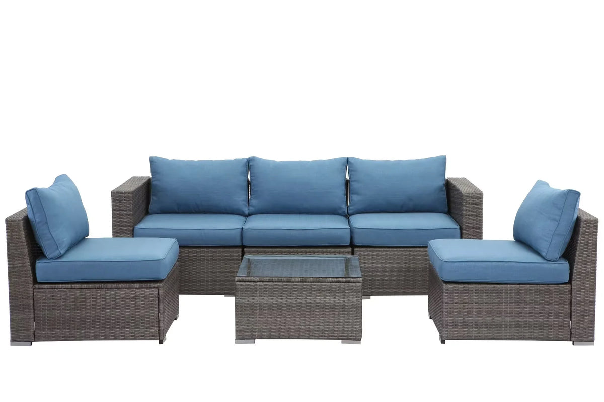 6 Pcs Outdoor Wicker Rattan Furniture Set with Cushions Z735885