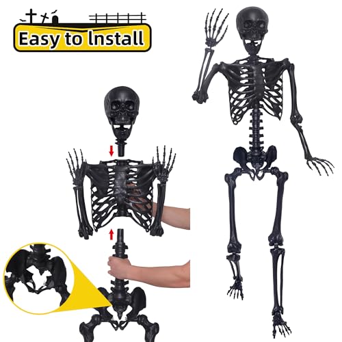 5.4Ft Posable Skeleton with Movable Joints and 2PC Black Feathered Crows U704901