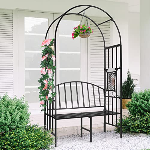 Heavy Duty Metal Garden Arch with Seat Bench S54323