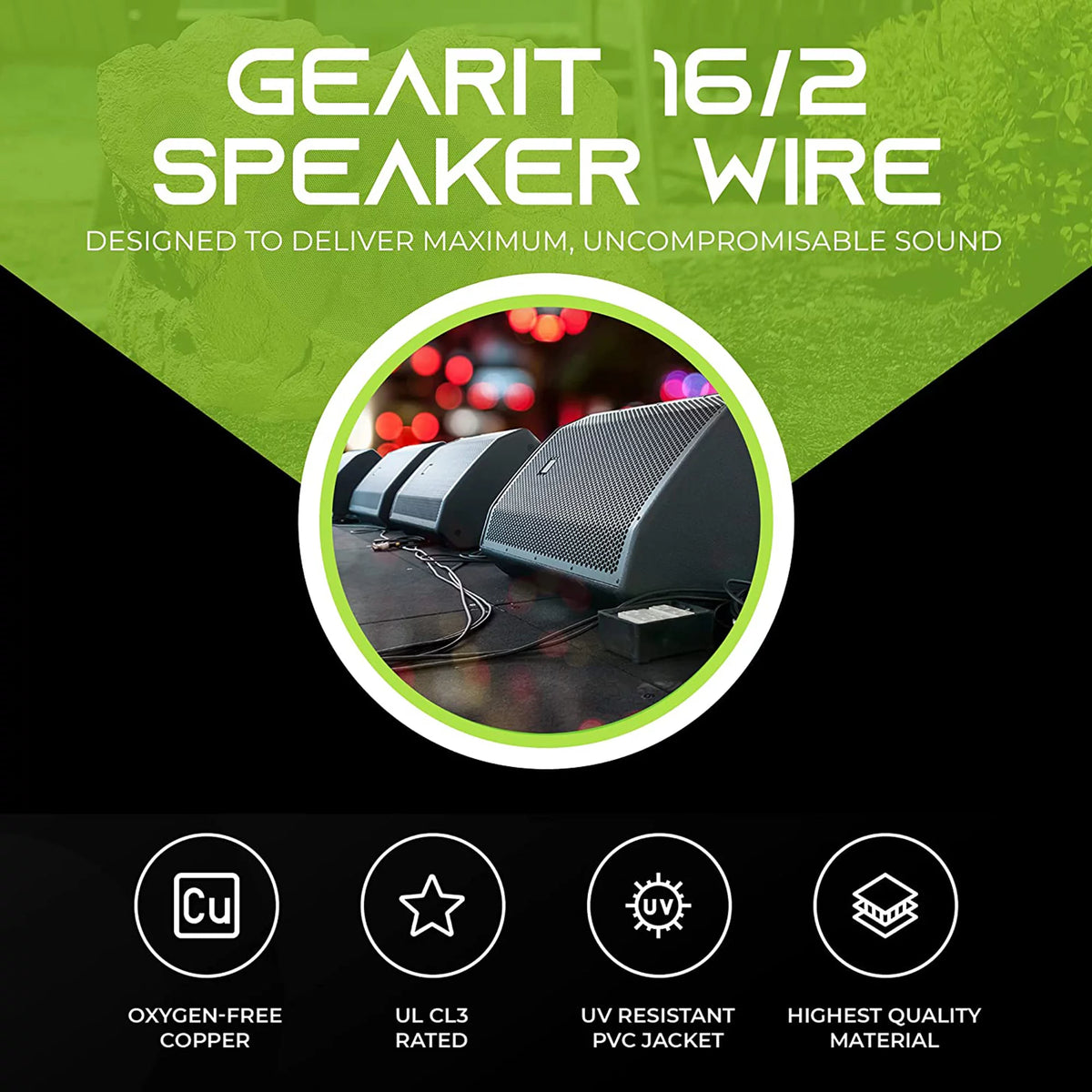 16/2 Tinned OFC 2-Conductor Speaker Cable Wire 100-ft, Black Q2282
