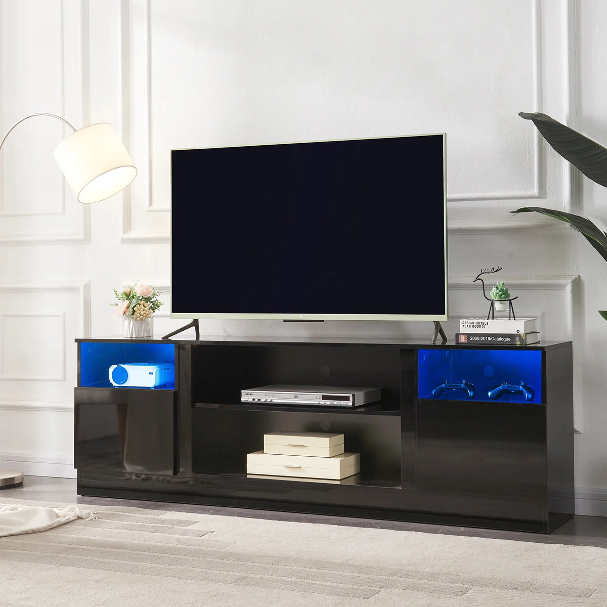 Black 70 inches Wood TV Stand with 36" Electric Fireplace M48157