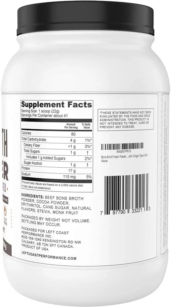 Organic Bone Broth Protein Powder, Chocolate, 2 Lb Q25963