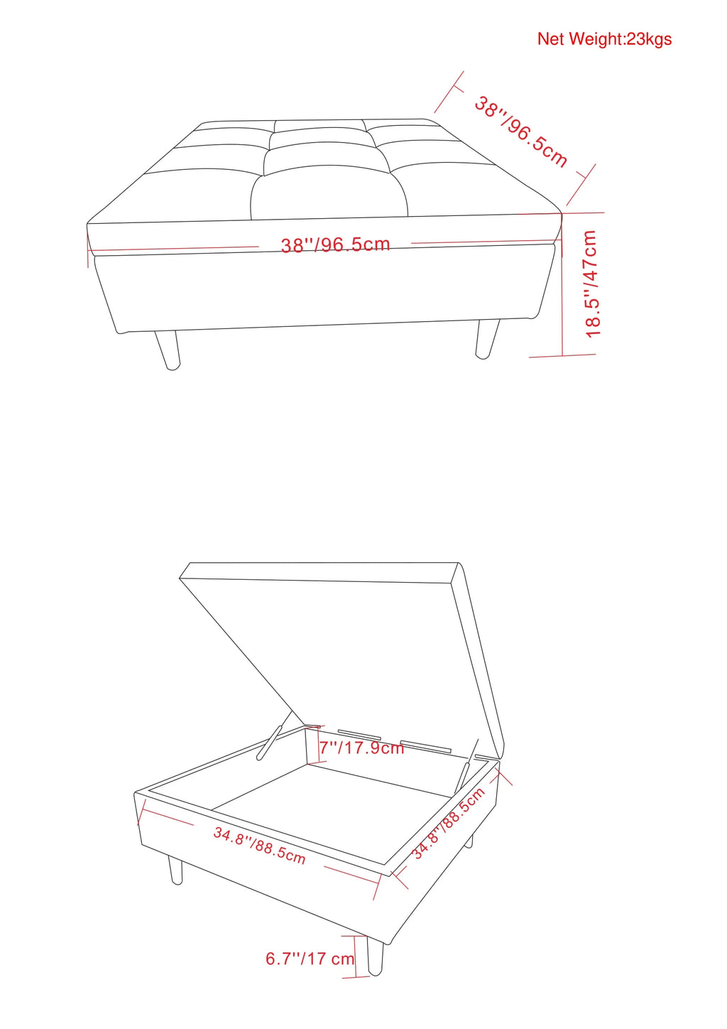 38 inch Square Storage Ottoman Coffee Table Y874