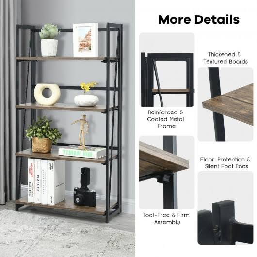 4-Tier Folding Industrial Bookshelf X6115