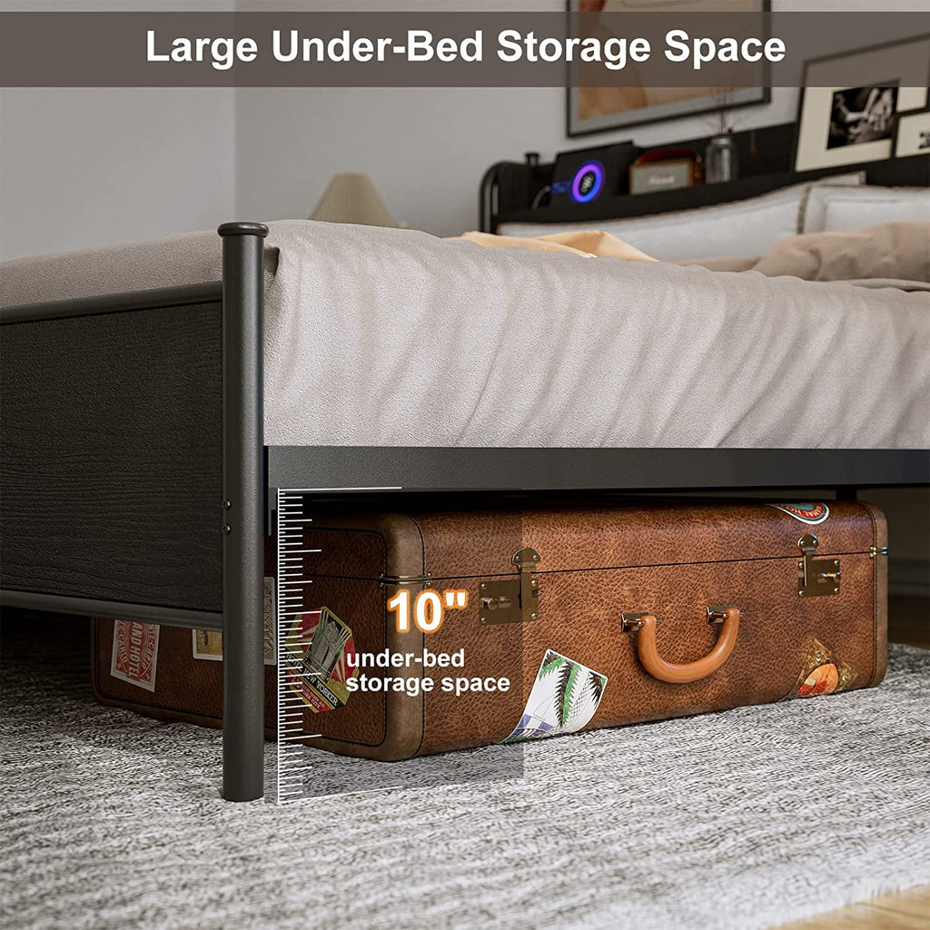 Black Twin XL LED Bed Frame with Storage Headboard and USB Ports G7662