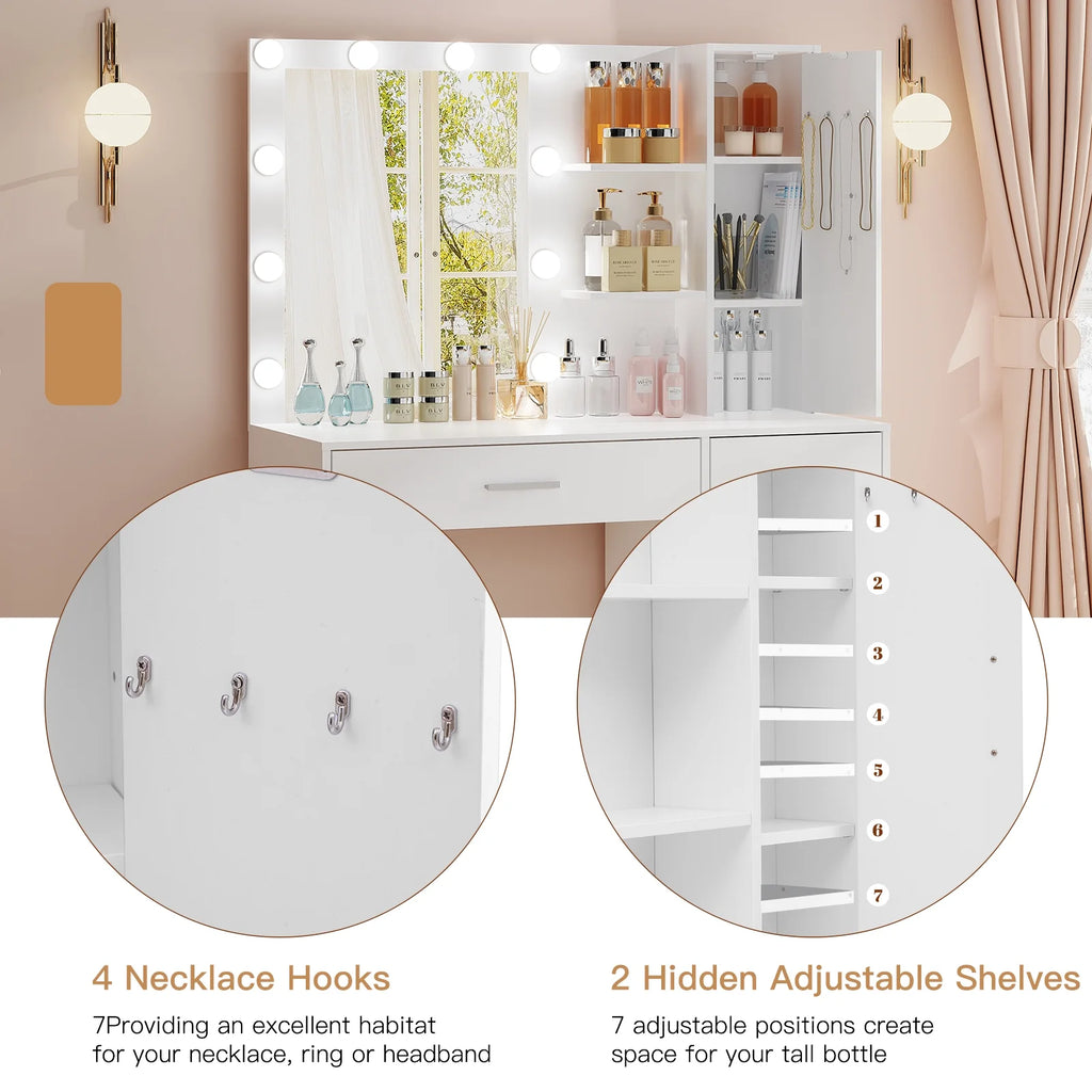 White Makeup Vanity with Lighted Mirror and 4 Drawers U457