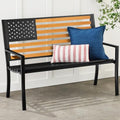 2-Person Steel Indoor/Outdoor Bench with American Flag, 790lb Capacity - Black K476482