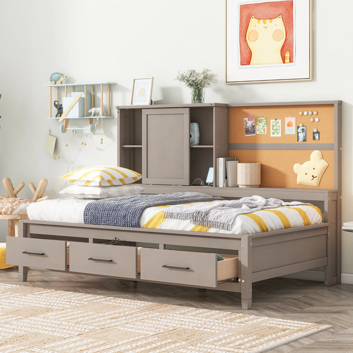 Twin Size Lounge Daybed with Storage Shelves and 3 Drawers G269