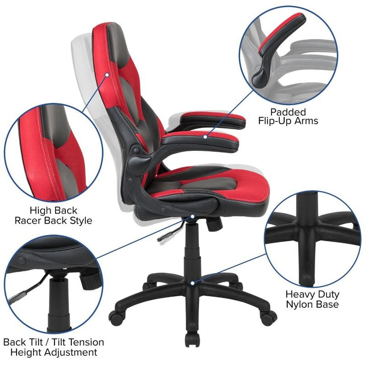2 Piece Gaming Desk Set with Monitor Stand in Black and Red X41424