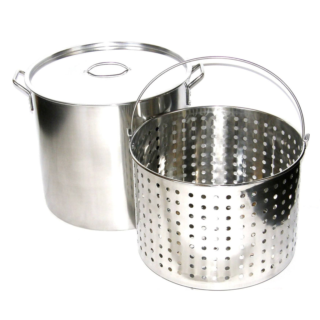 80-Quart Stainless Steel Stock Pot with Steamer Basket and Lid U7760