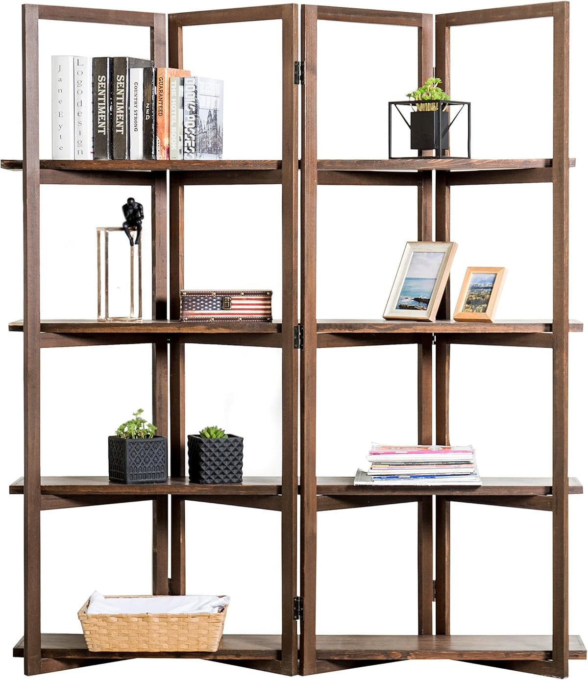 Dark Brown Wood 4 Tier Bookcase Room Divider M682016