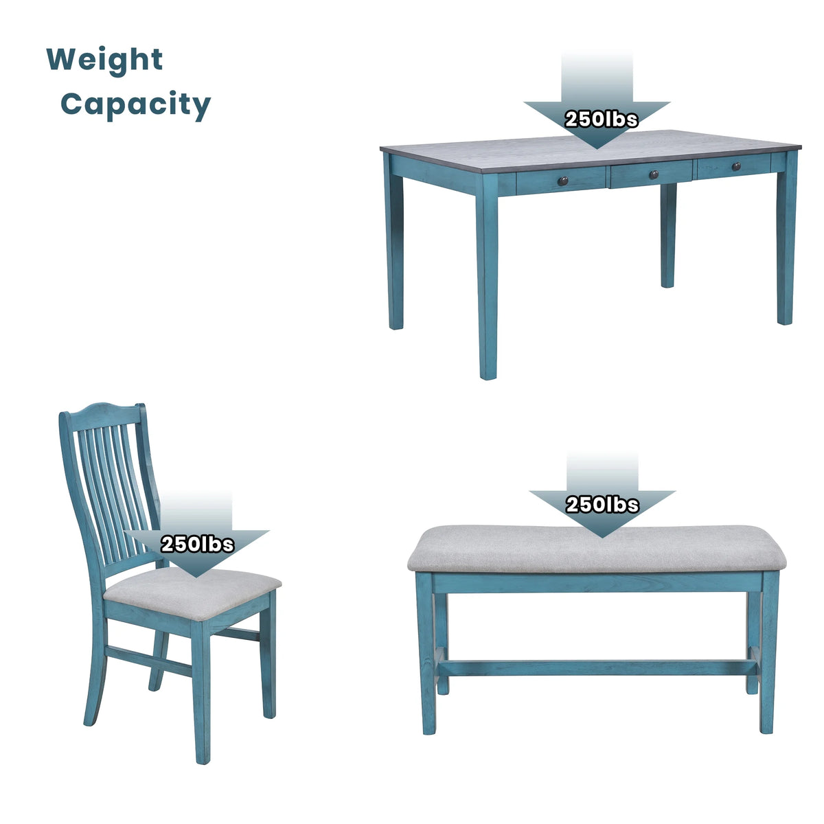 6 Piece Wood Dining Table Set with 4 Upholstered Chairs and Bench Q958
