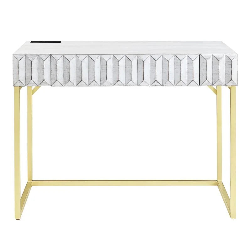 White Wood Writing Desk with USB Port T470