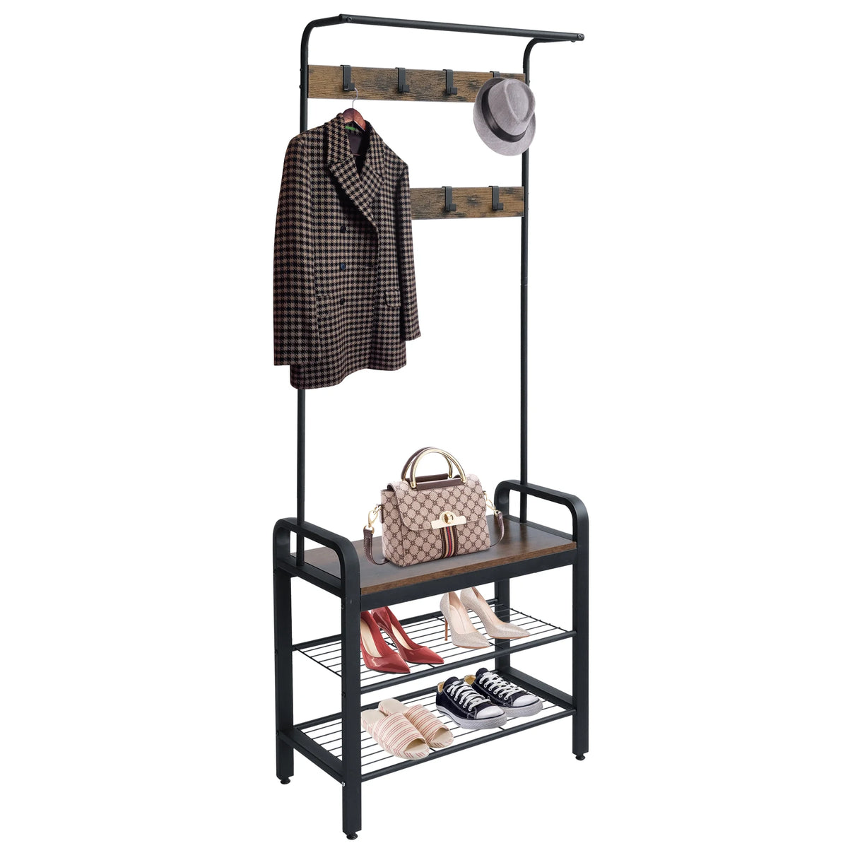 Freestanding Coat Rack with Shoe Bench F30315