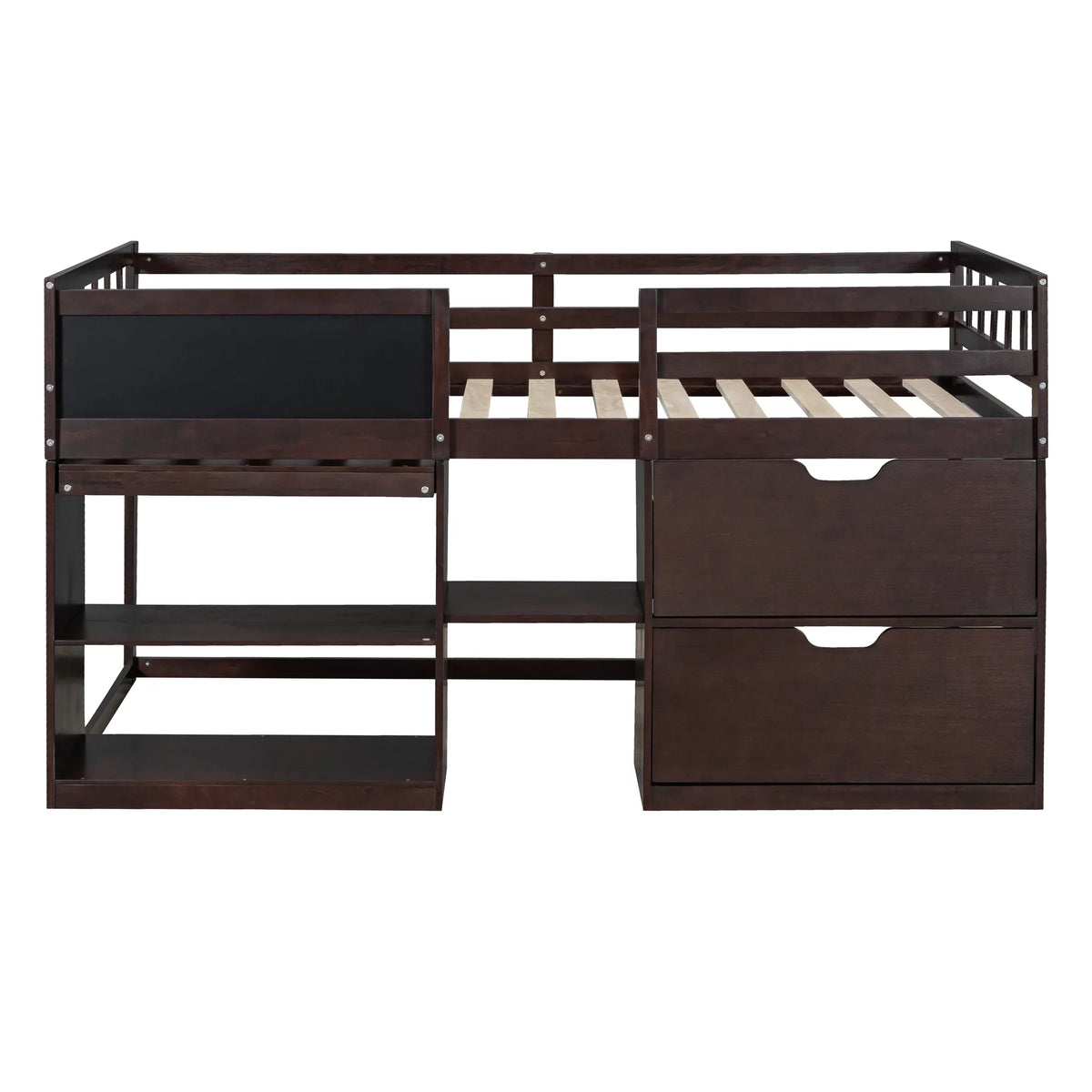Twin Size Solid Wood Loft Bed with Drawers Shelves and Ladder X48943