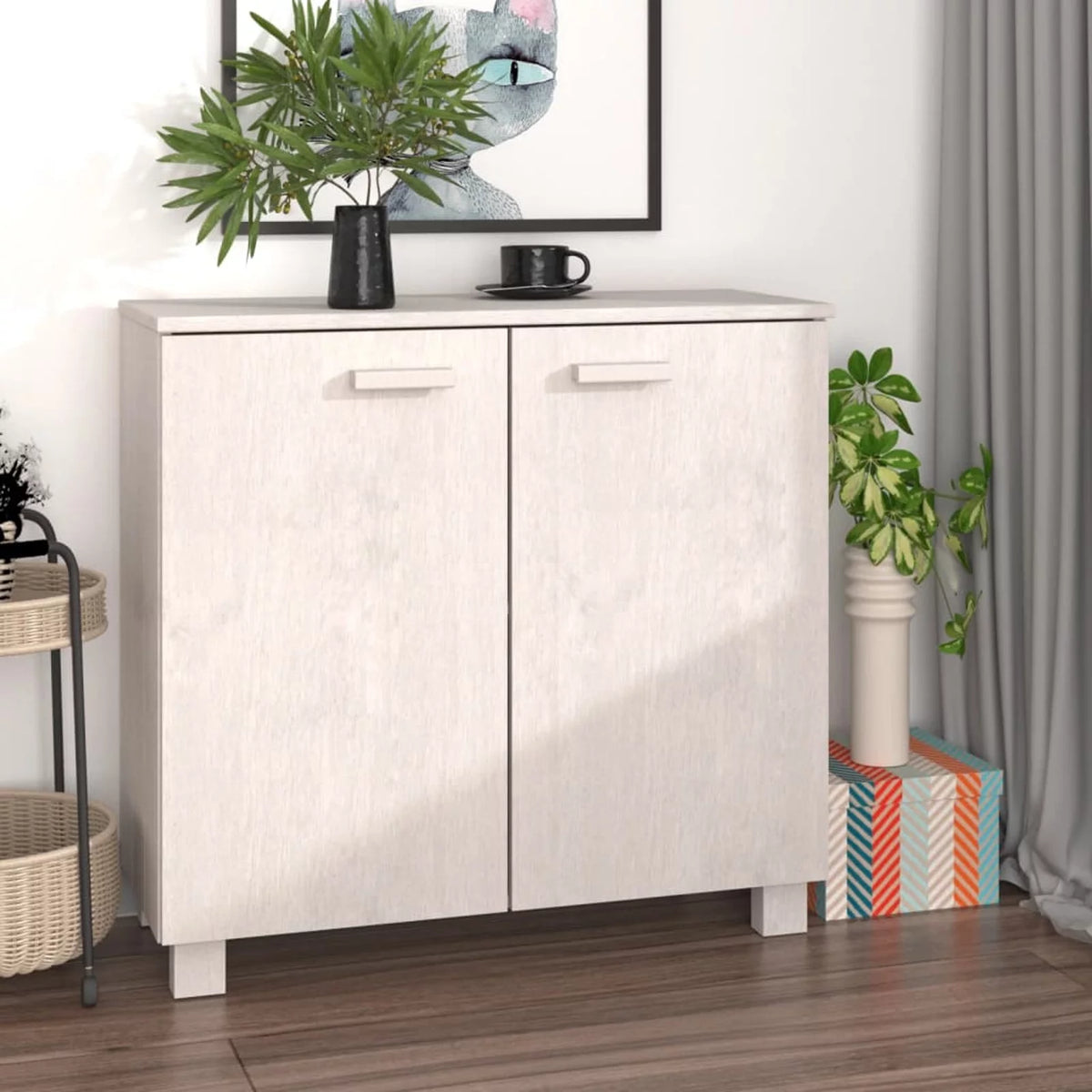 Wooden Sideboard with 2 Doors Pine Wood Storage Cabinet B986