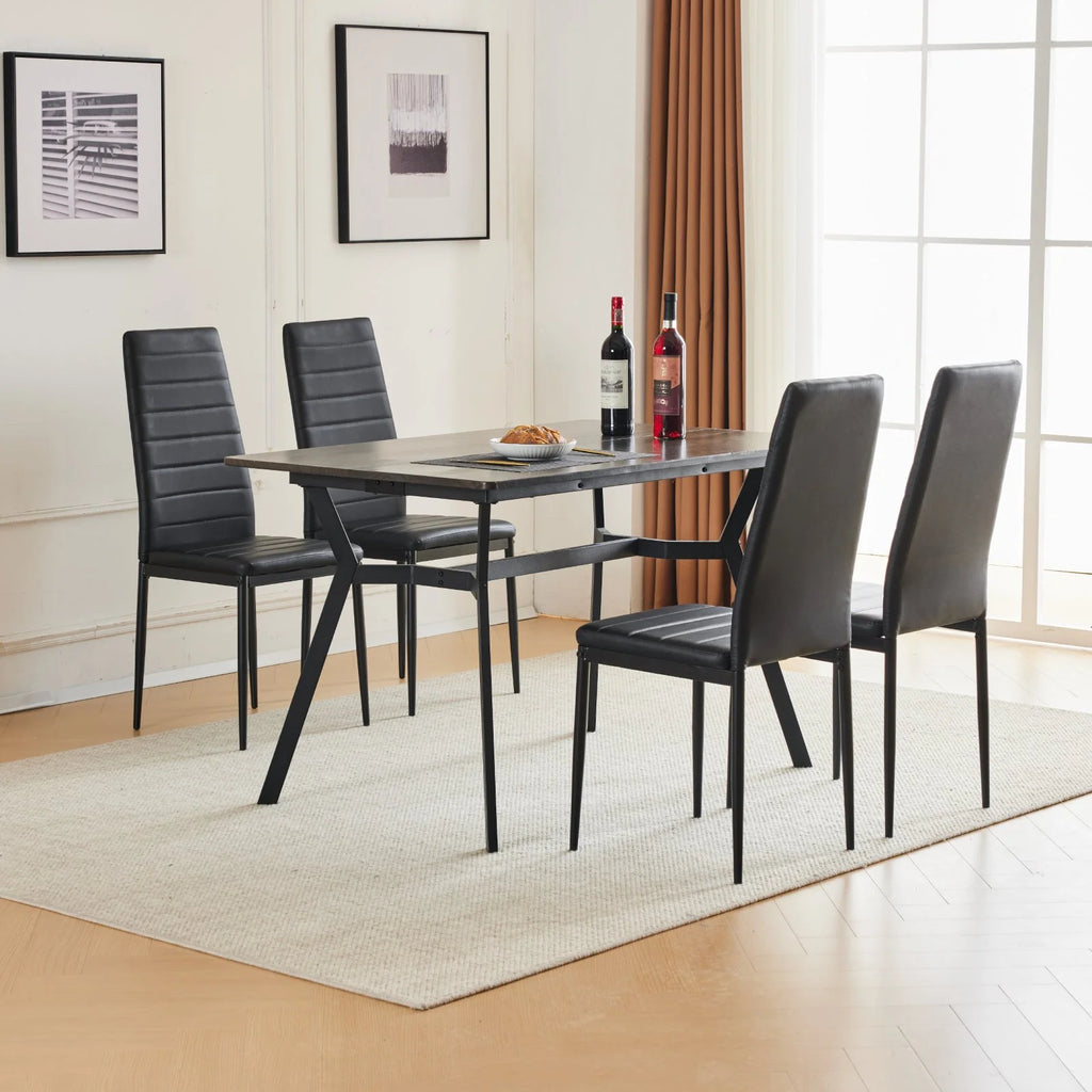 Black Faux Marble Dining Table Set for 6 S86837