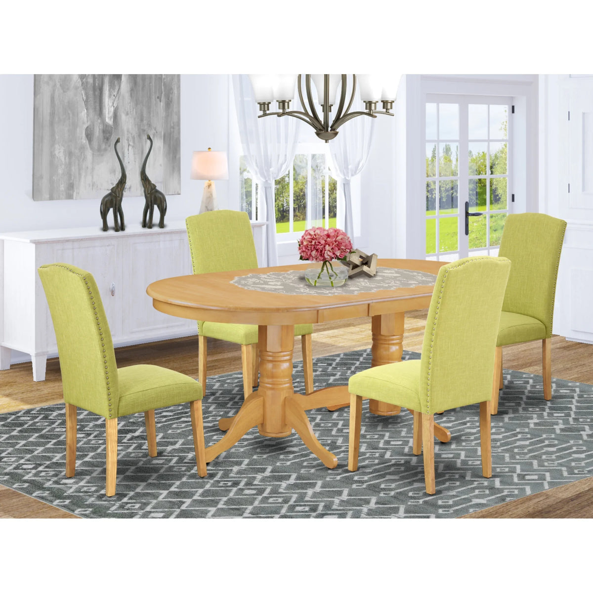 5 Pc Dining Room Set for 4 with Oak Leg and Linen Fabric D468182