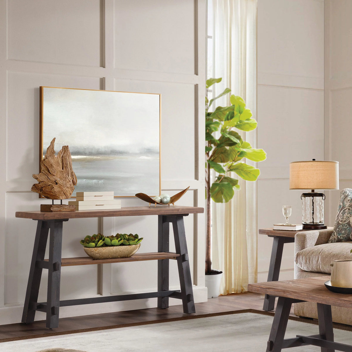 48"L Solid Wood Sofa/TV Console Table with Shelf Y72256