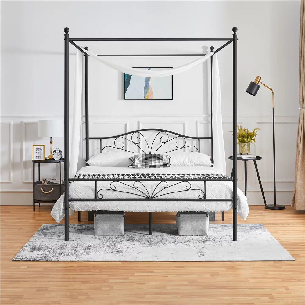Queen Size Black Metal Canopy Platform Bed G229