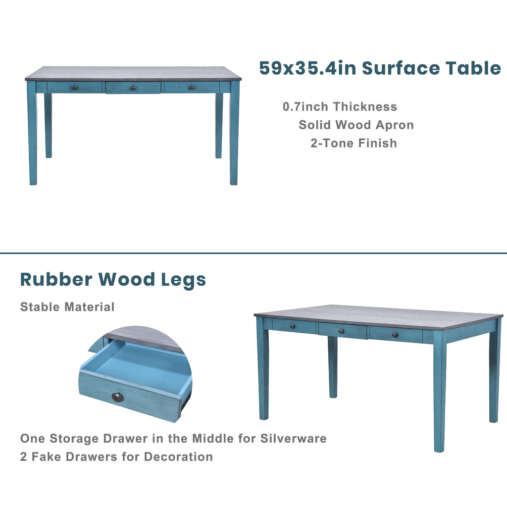 6 Piece Wood Dining Table Set with 4 Upholstered Chairs and Bench Q958