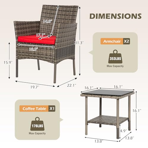 Wicker Patio Furniture Set of 3 with Coffee Table, Black L538635