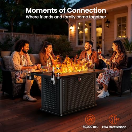 43 Inch Propane Fire Pit Table with Glass Rocks and Cover F9563