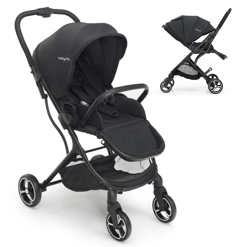 Foldable Baby Stroller with Reversible Reclining Seat Gray D45596