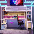 Full Size Black Metal Loft Bed with Desk and Stairs G7210