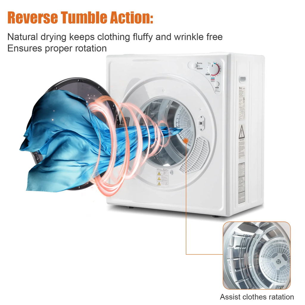 2.6CUFT Electric Compact Portable Clothes Dryer with Stainless Steel Tub, White S172914