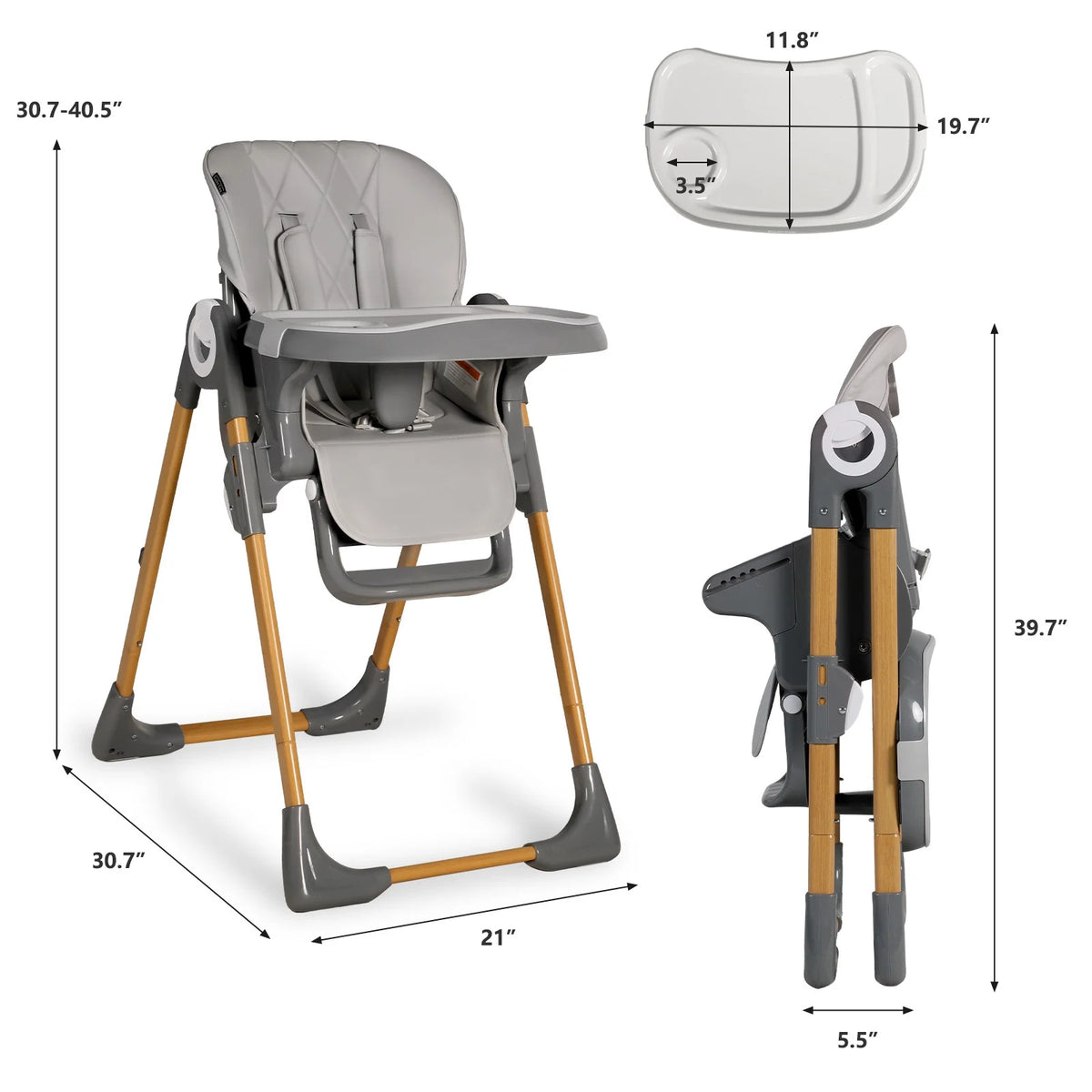 Foldable High Chair with Detachable Double Trays O717149