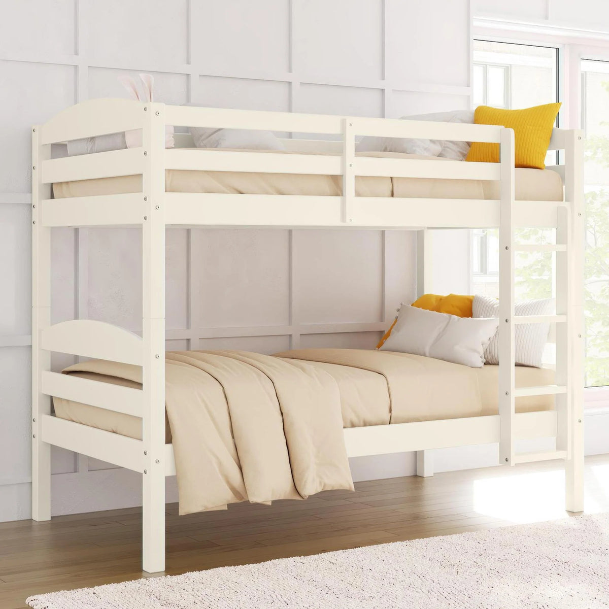Solid Wood Twin-over-Twin Convertible Bunk Bed Y8559