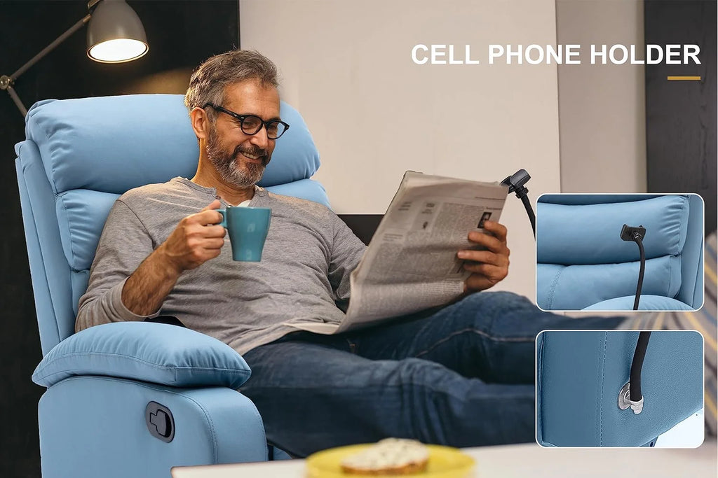 Blue Tech Cloth Manual Glider Swivel Rocker Recliner Chair D463952