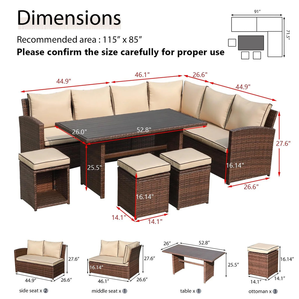 7 Pieces PE Rattan Wicker Patio Sofa Set C9626
