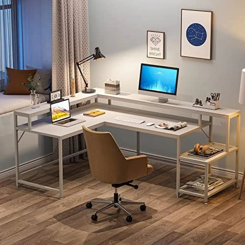 69 Inch L Shaped Desk with Monitor Stand Black L302