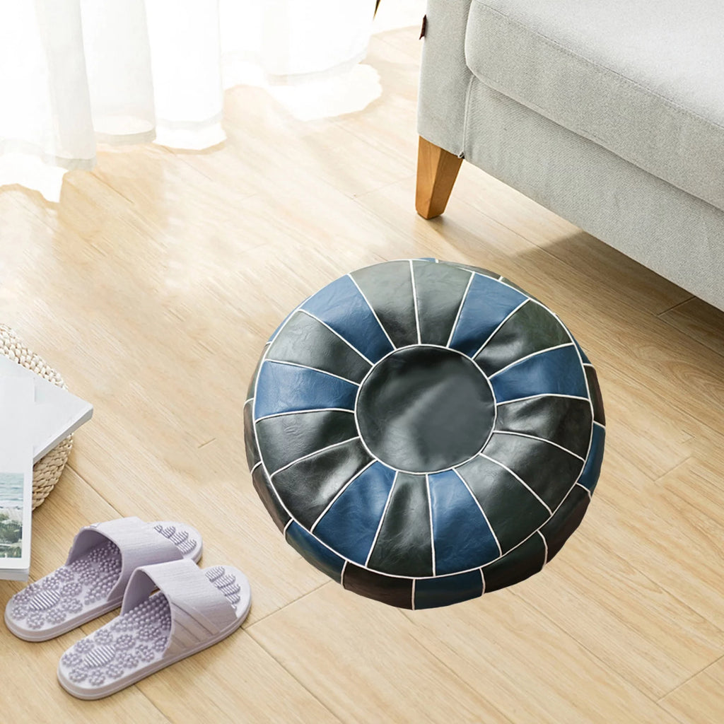 Blue Round Pouf Cover Ottoman Cushion D693