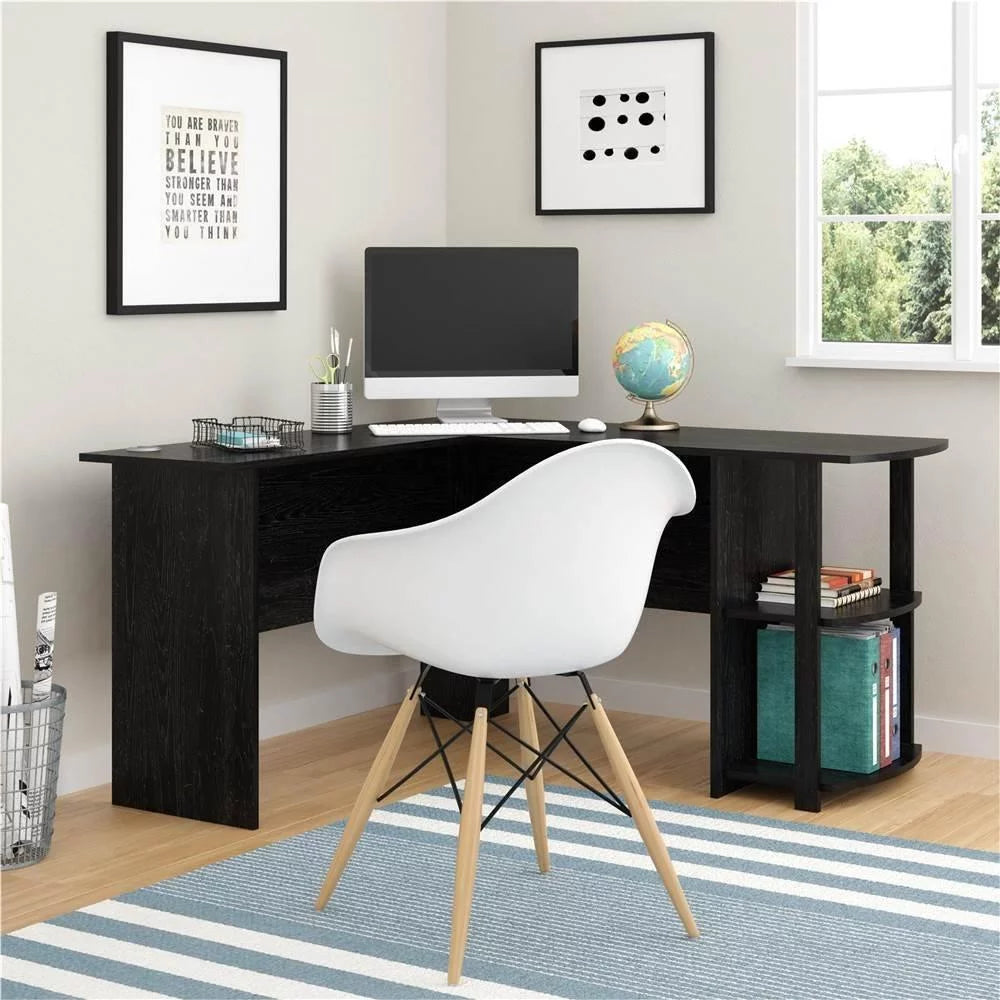 L-Shaped Corner Computer Desk with Bookshelves D512