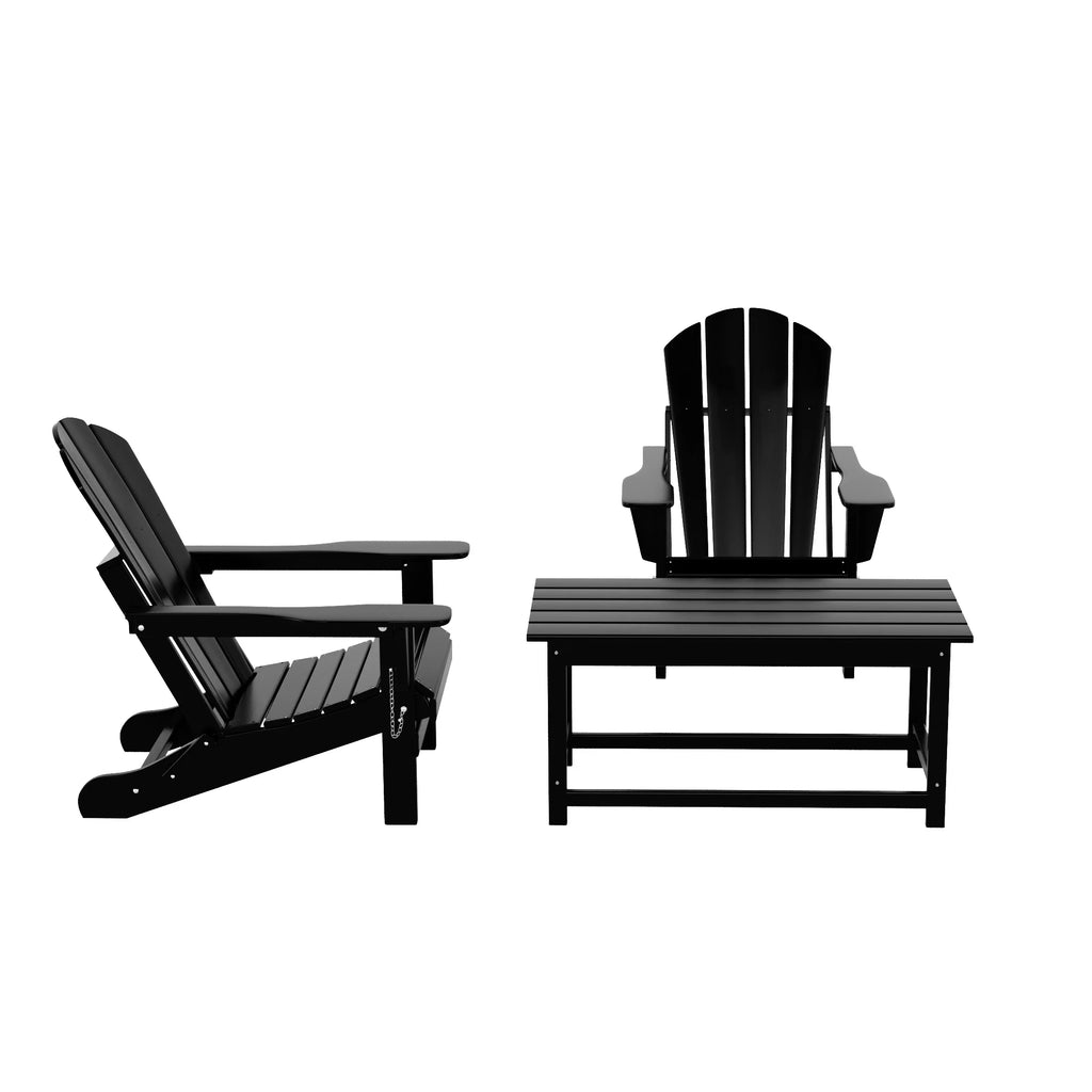 Black 3-Pieces Outdoor Patio Furniture Set Plastic Adirondack Chair Set of 2 with Coffee Table A812