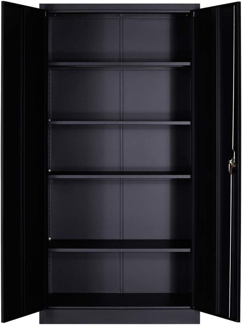 Black Metal Locking Cabinet with Wheels V563857
