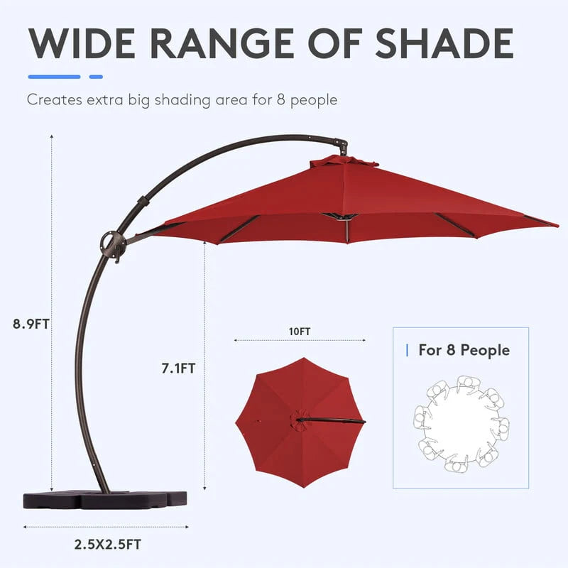 11ft Curvy Cantilever Offset Hanging Patio Umbrella with Base, Beige M14841