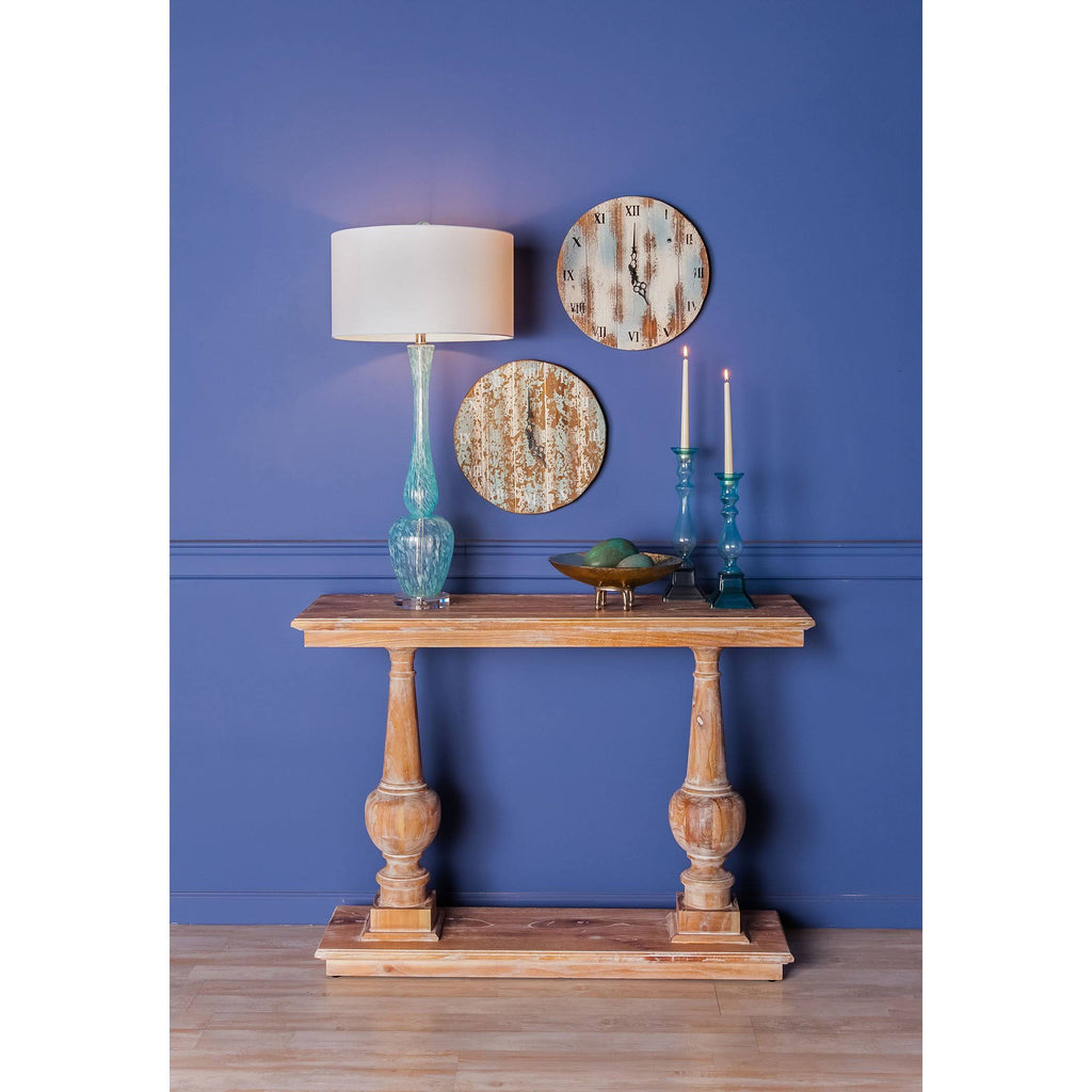 Light Blue Glass Table Lamp with White Faux Silk Shade L1551
