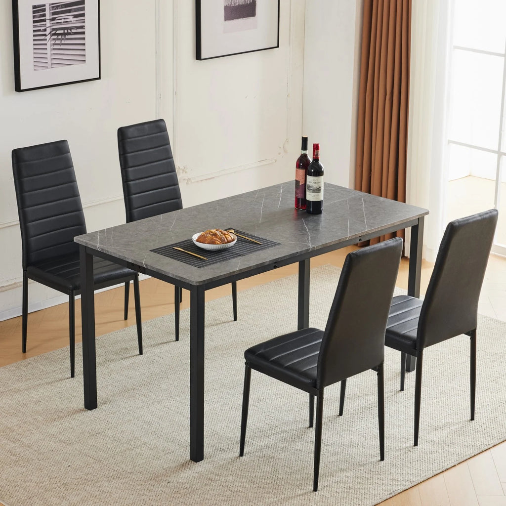 Black Faux Marble Dining Table Set for 6 S86837
