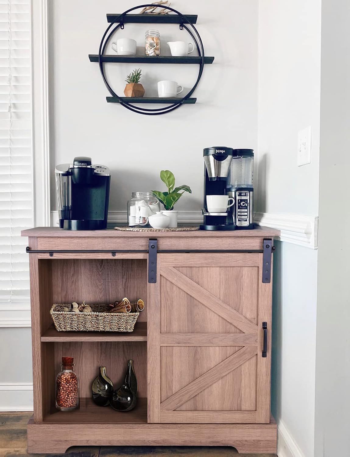 Brown Oak Kitchen Storage Cabinet with Sliding Door L270