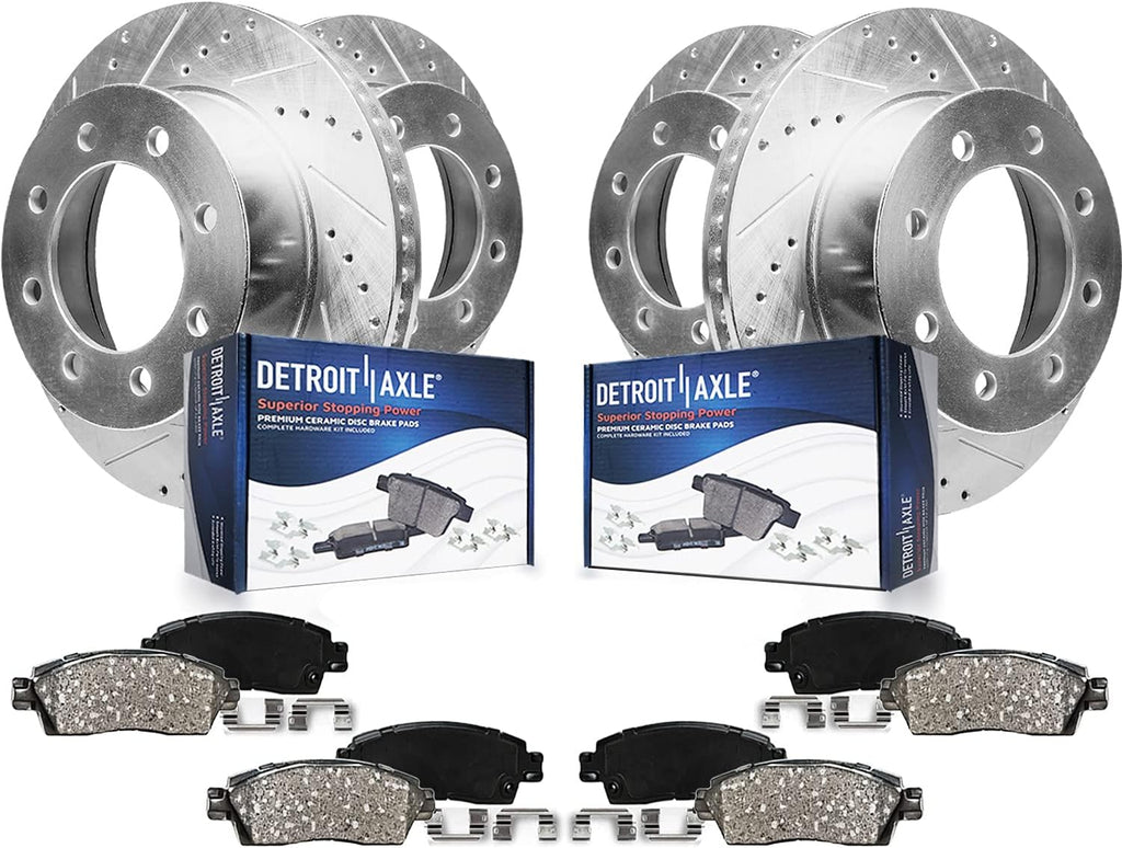 Front and Rear Drilled Slotted Disc Brake Rotors with Ceramic Pads 8pc Set T319123